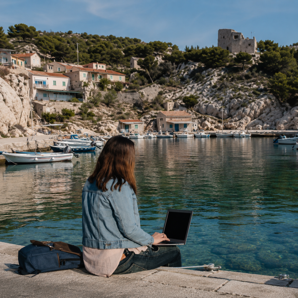 télétravail tranquille au bord de l’eau Télétravailler face à la mer à Niolon